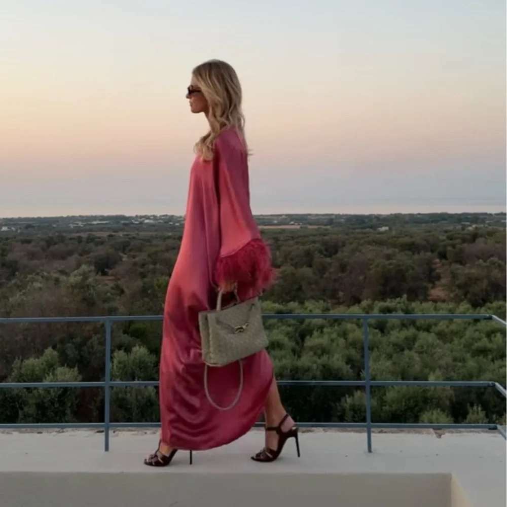 Pink Zara Feathered Satin Dress - Picture 3 of 7